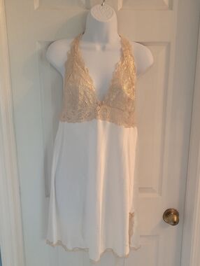 Vistoria's Secret Gold Lace Trim Nightgown - Cream